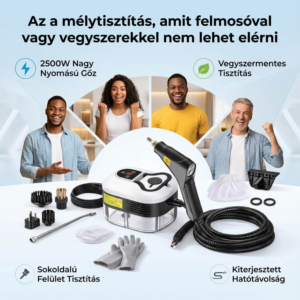 2500 W-os nagynyomású gőztisztító kesztyűvel